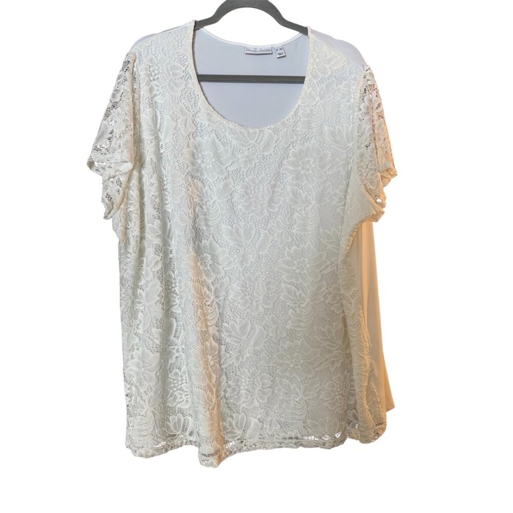 Susan Graver Lace Overlay Scoop Neck Tee 3XL Plus Size